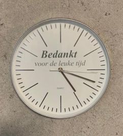 Klok met tekst: Bedankt voor de leuke tijd